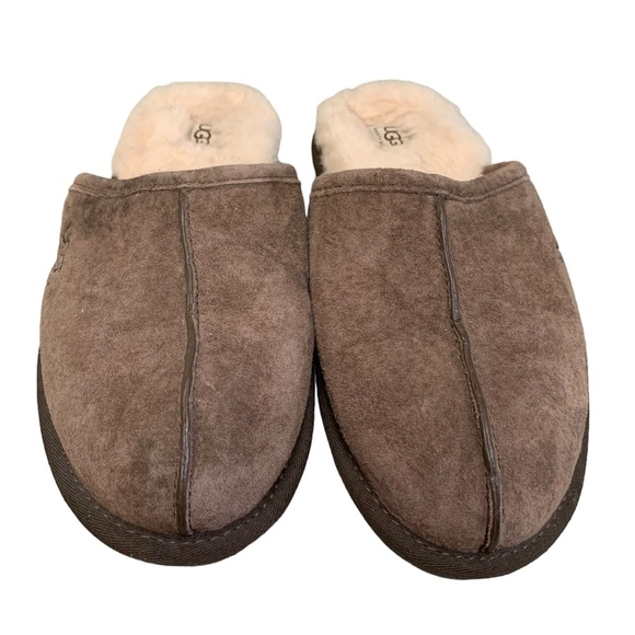UGG Scuff Slipper Shoes Men's 10 Brown Suede Shearling Lined Comfort Sli… - Picture 2 of 10